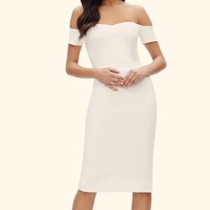 New Dress the Population Bailey Off the Shoulder Body-Con Dress in Off White